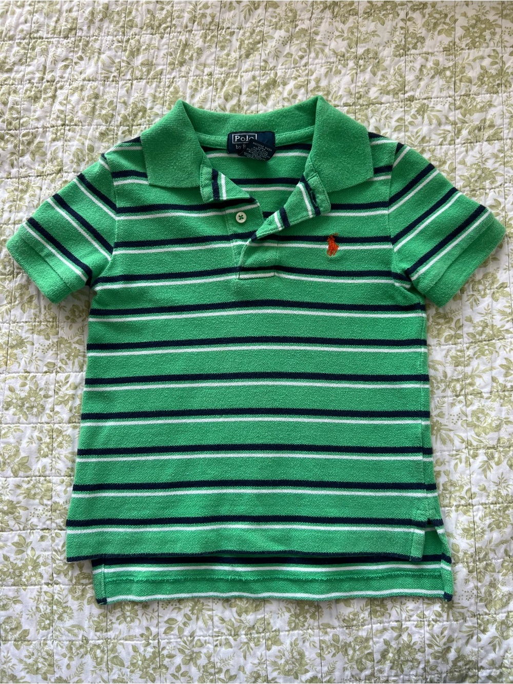 Polo by Ralph Lauren Green Striped Kids Polo with Orange Logo